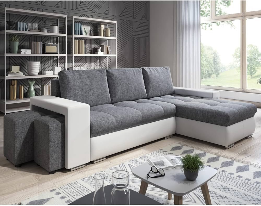 Canapd'Angle Convertible en Tissu Gris