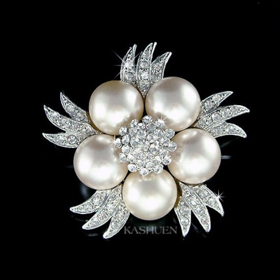 Swarovski Blanc Broches Florales Argent 925