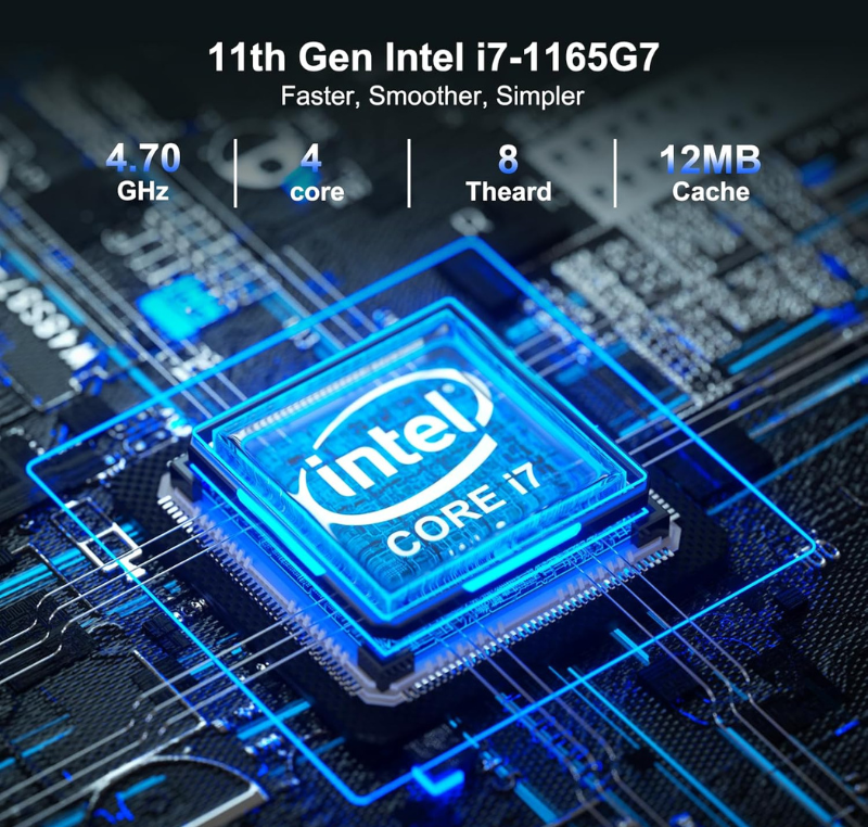 Mini-PC Intel NUC 11 avec Intel Core i7-1165G7 4 cœurs 8 threads 4,7 GHz, support 64 Go DDR4, Intel