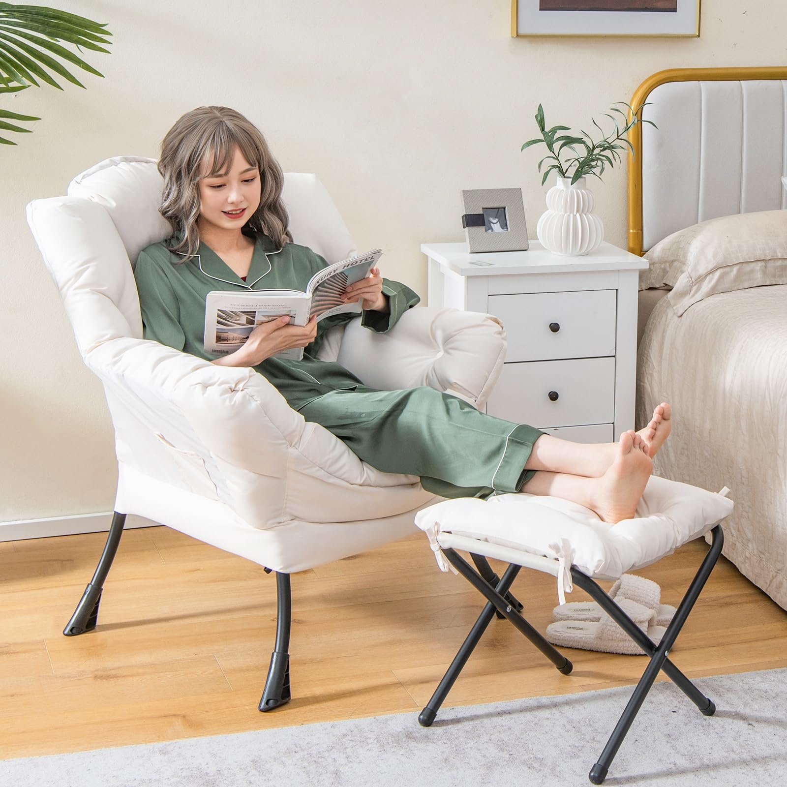 Fauteuil Relax Scandinave Tissu Beige