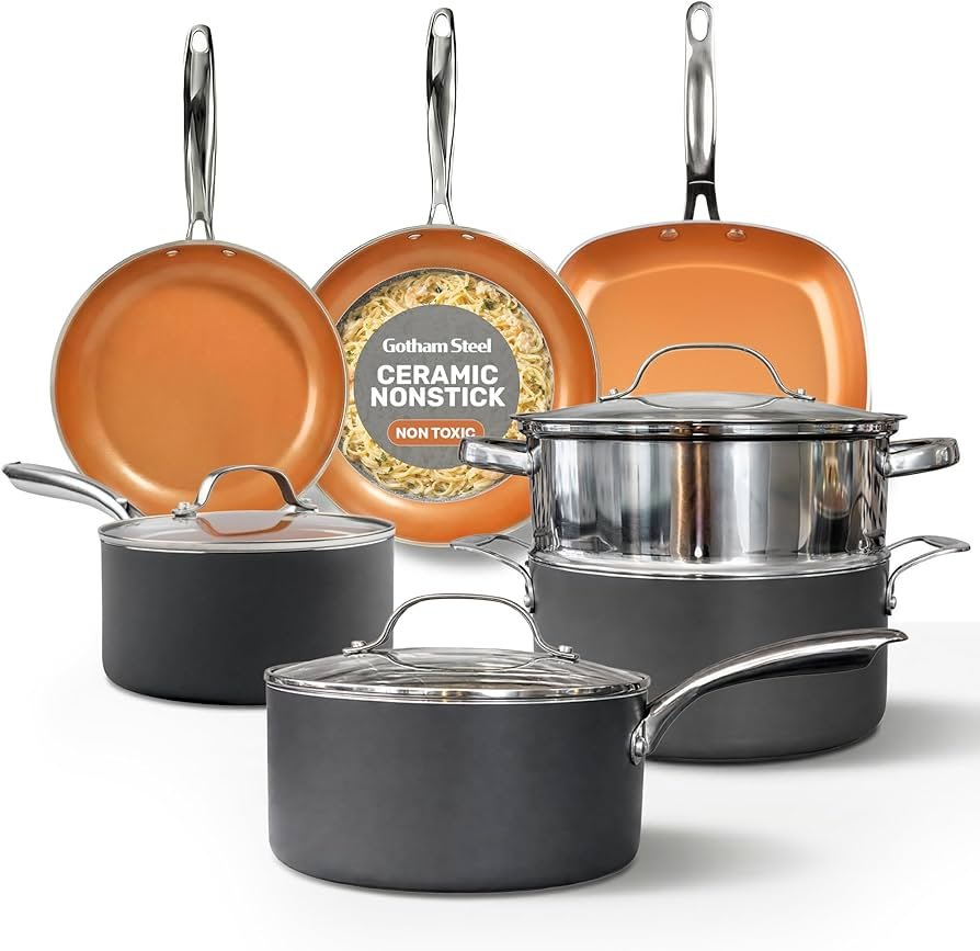 12-Piece Ceramic Nonstick Cookware Set with Pots, Pans and Lids ...