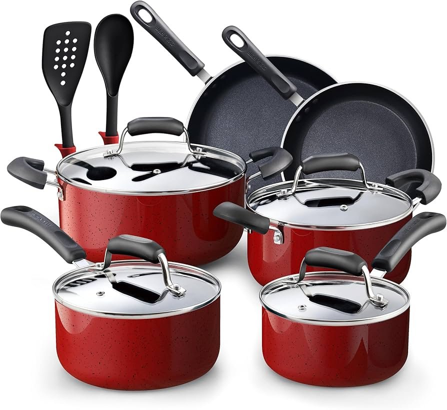 12-Piece Ceramic Nonstick Cookware Set with Pots, Pans and Lids ...