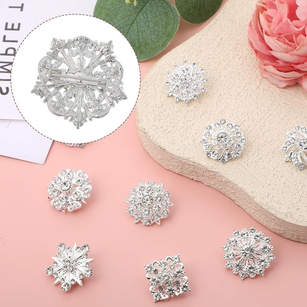 12 Pièces Kit de Broches en Strass Argentées Petites ...