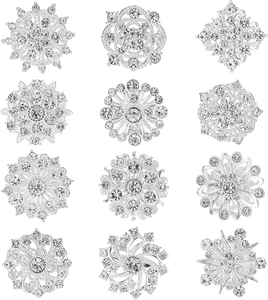 12 Pièces Kit de Broches en Strass Argentées Petites ...