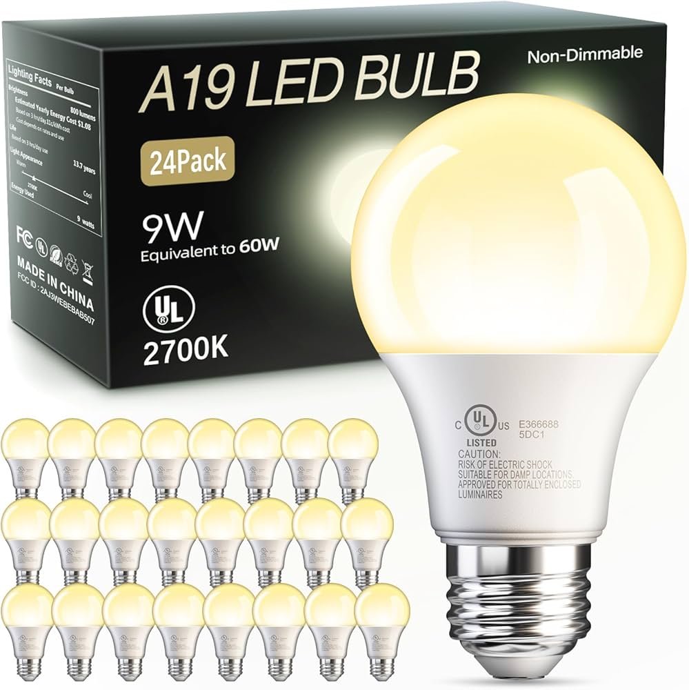 24 Pack LED Light Bulbs, 60 Watt Equivalent A19 LED Bulb, Soft ...