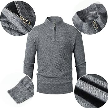 Men's stand-up collar 1/4 zip pullover, winter warm knitted sweater, casual