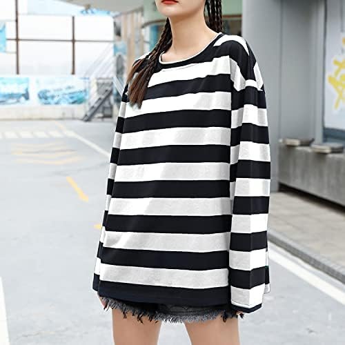 Y2k Women's Striped Long Sleeve Shirts Vintage Baggy Tee Harajuku Streetwear Teen Girls
