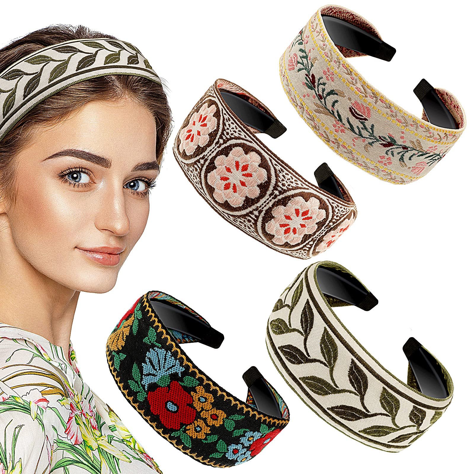 Boho Headbands for Women, Floral Embroidered Head Bands ...