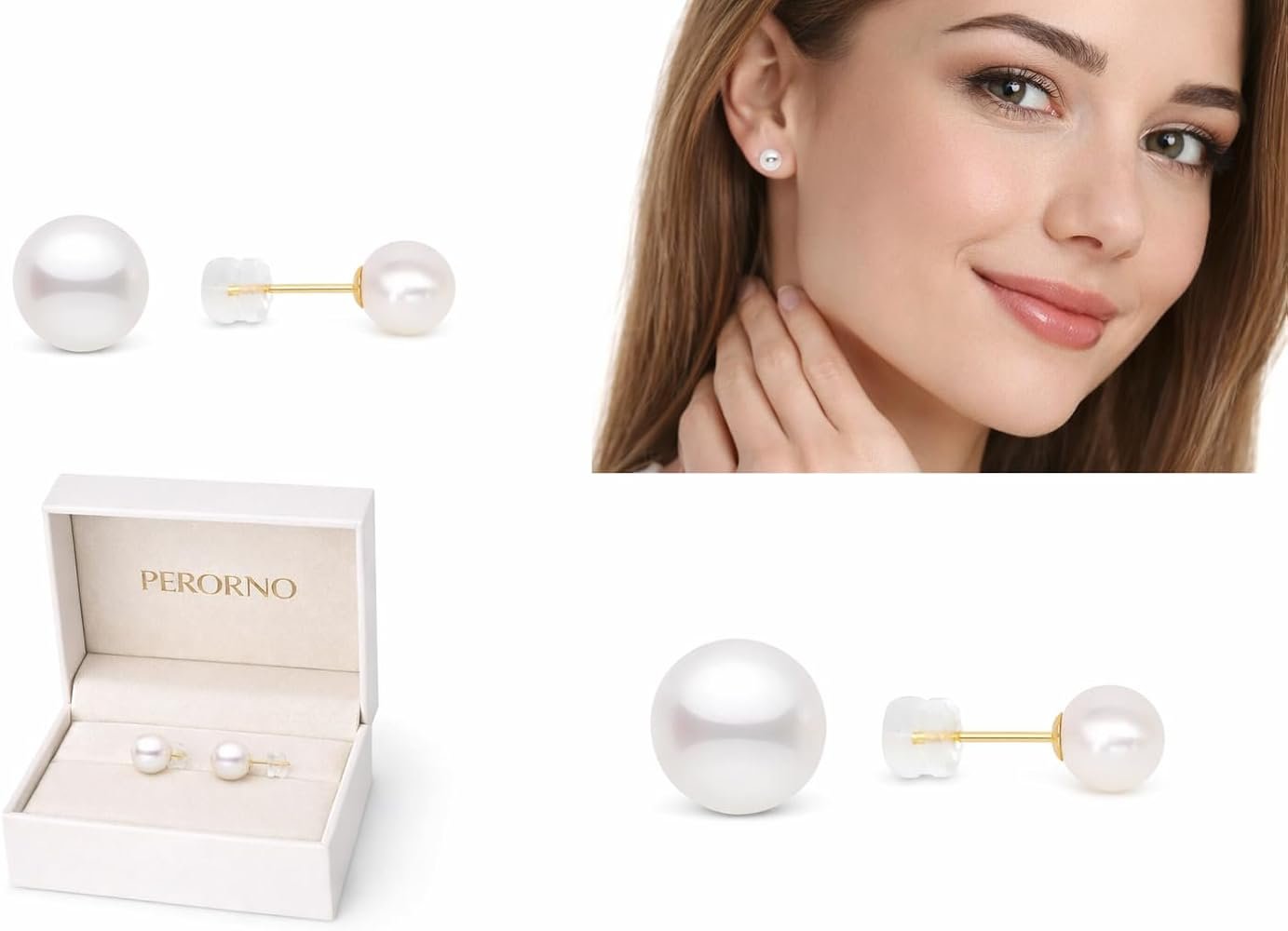 Boucles d'oreilles en or jaune 18 carats avec perles AAA