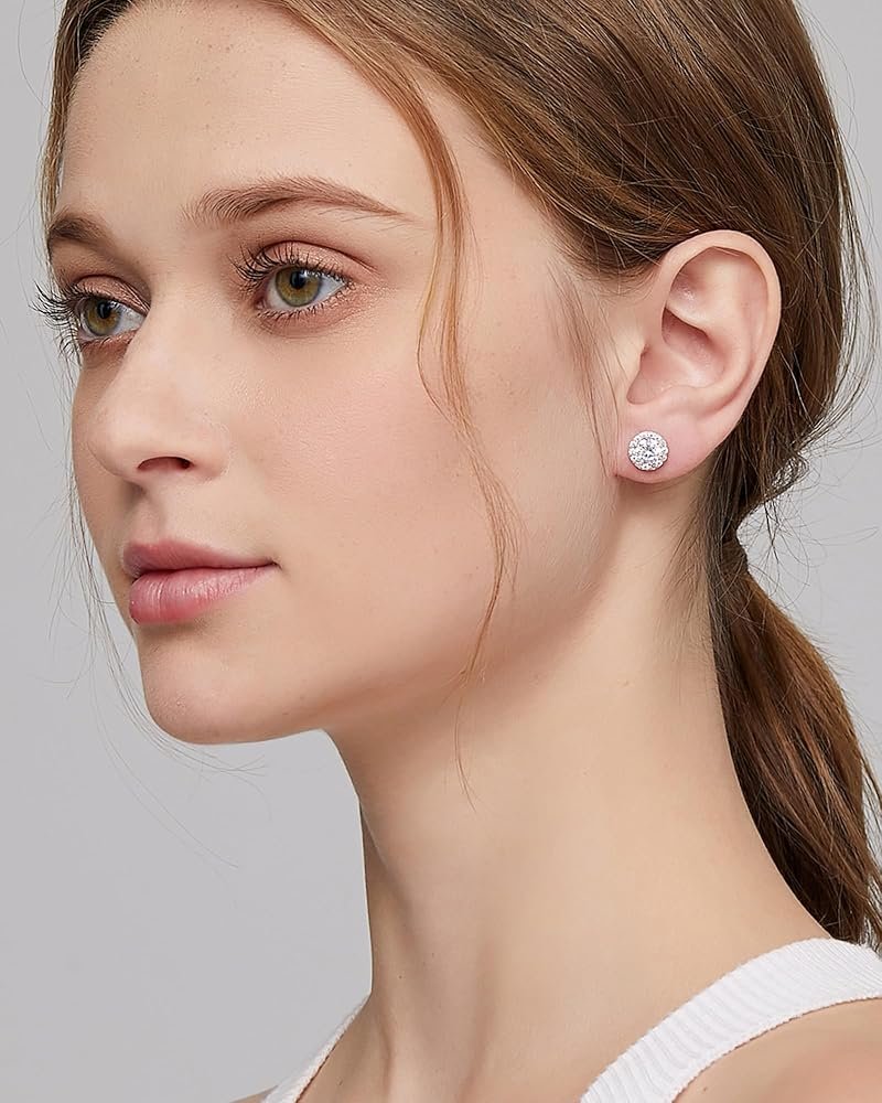 Boucles d'oreilles plaqué or blanc avec zircone cubique bleue ...
