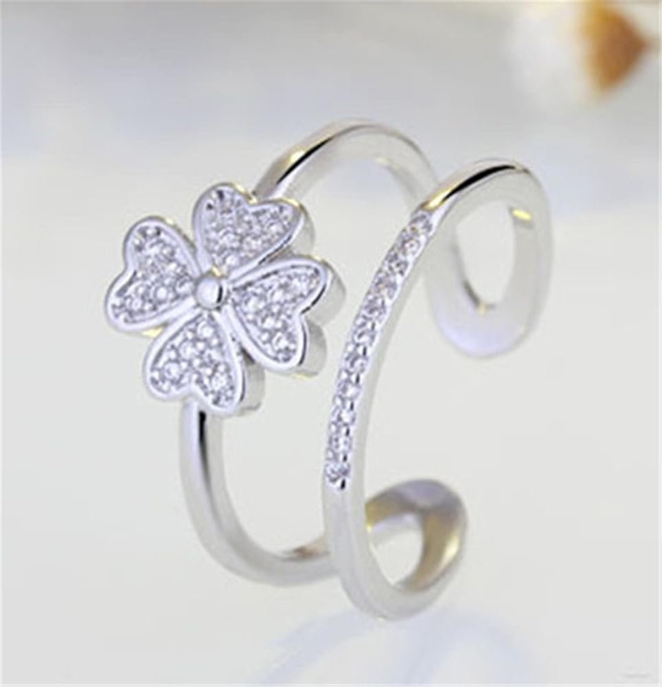 BROWOL Femme Mode Bagues Argent Fin 925 Trèfle ...