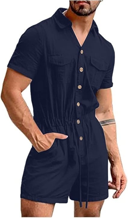 Casual Jumpsuits with Pockets:Men's Short Summer ...