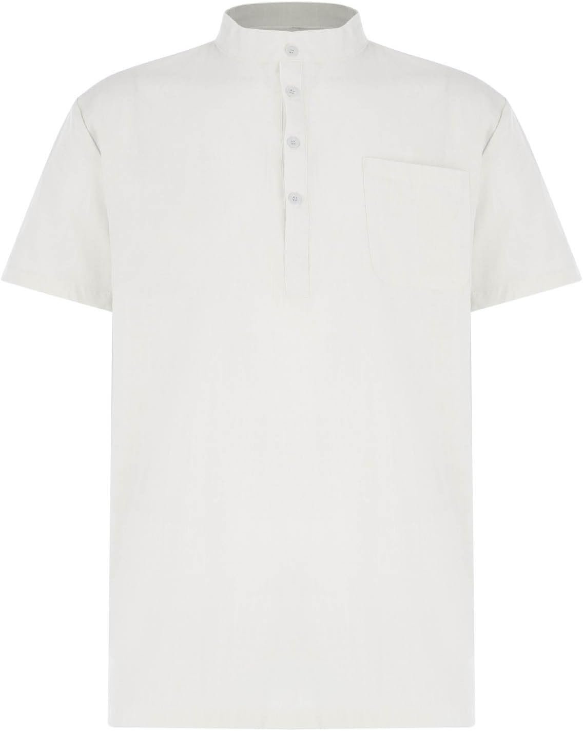 Chemise Homme Lin Blanche Col Henley Manches Courtes