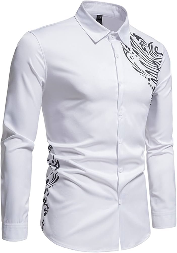 Chemise Homme Blanche Slim Fit Motif Artistique Épaule