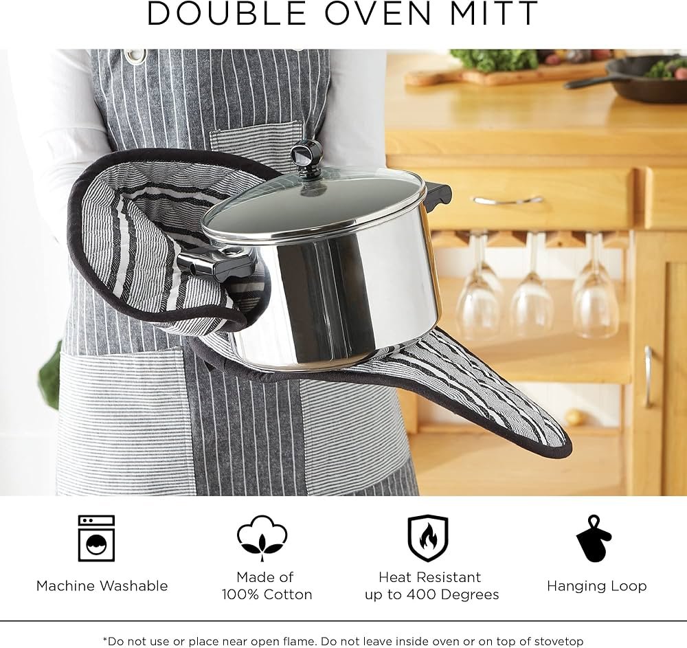 DII French Blue Chef Stripe Double Oven Mitt