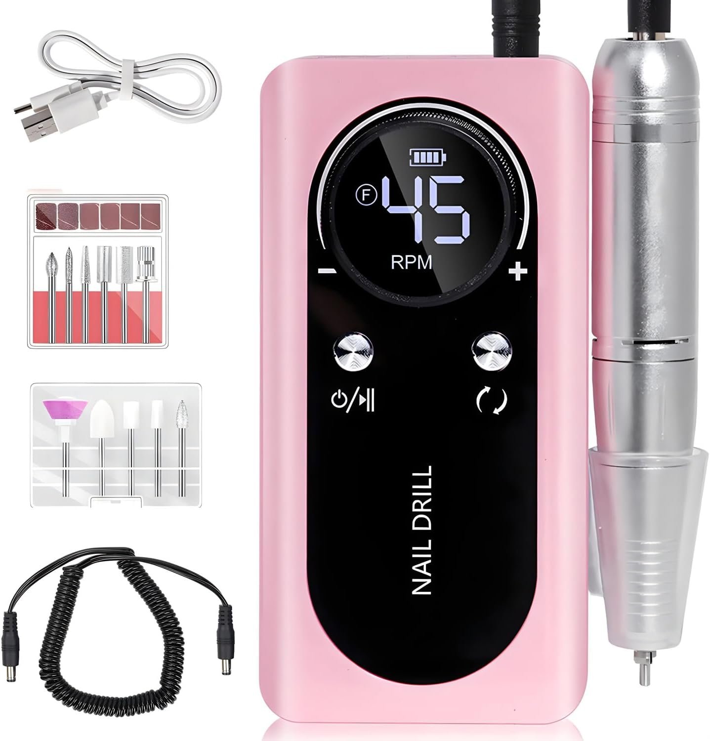 Electric Nail File, Adjustable Speed Nail Drill Kit Cordless Nail Drill ...