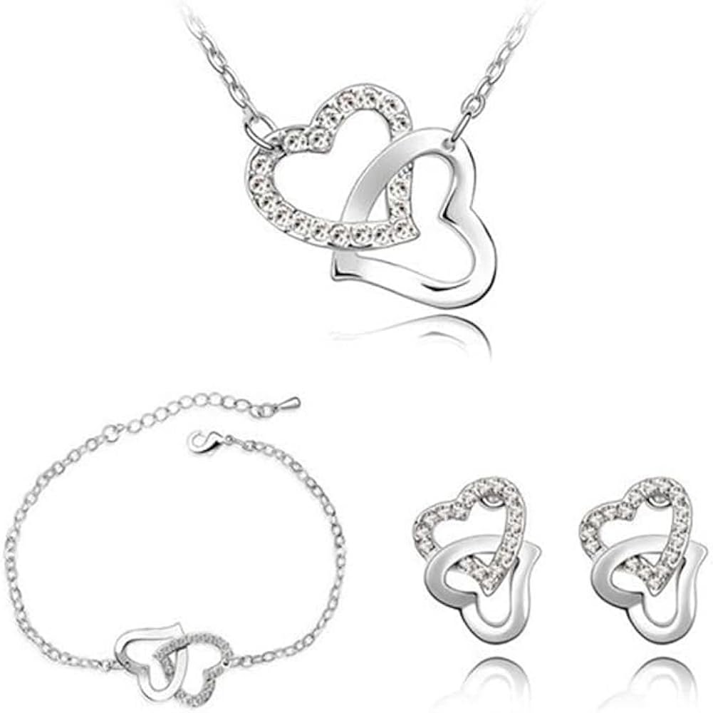 Ensemble Bijoux Cœurs Entrelacés Cristal Zircon Collier Bracelet ...