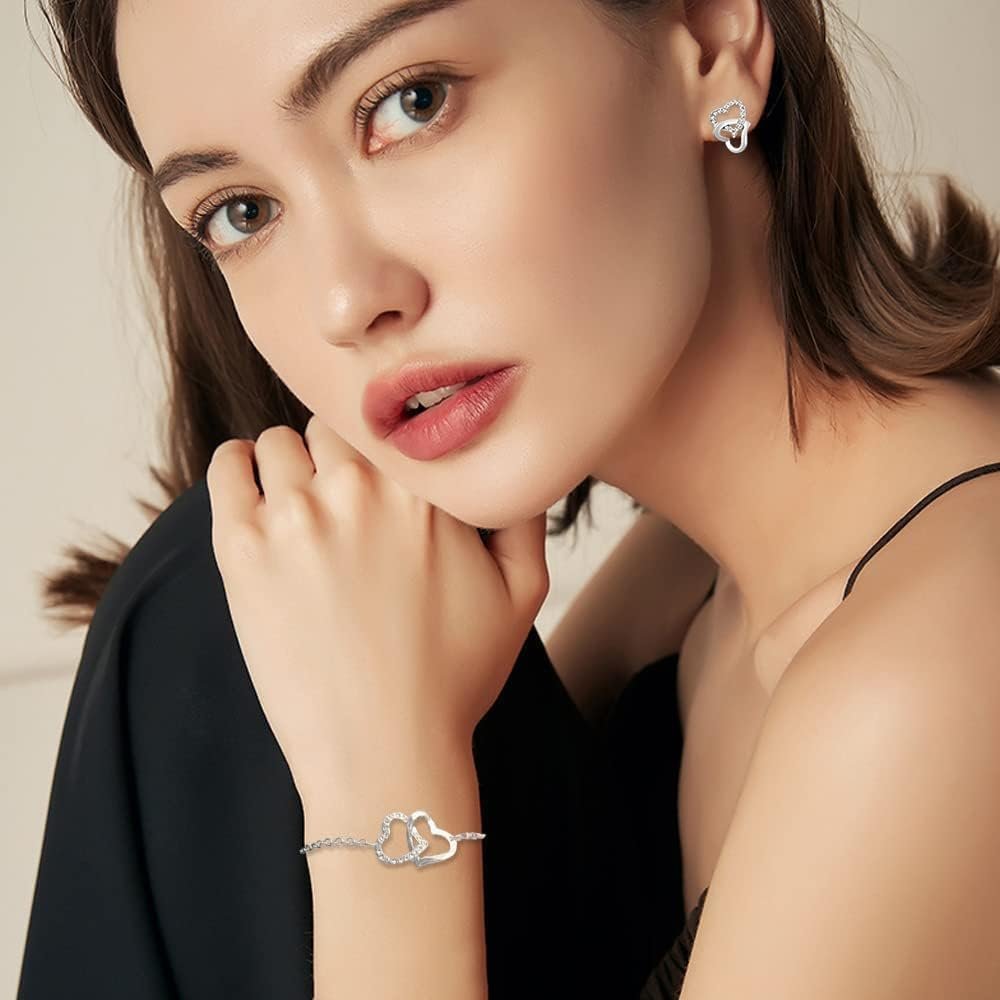 Ensemble Bijoux Cœurs Entrelacés Cristal Zircon Collier Bracelet ...