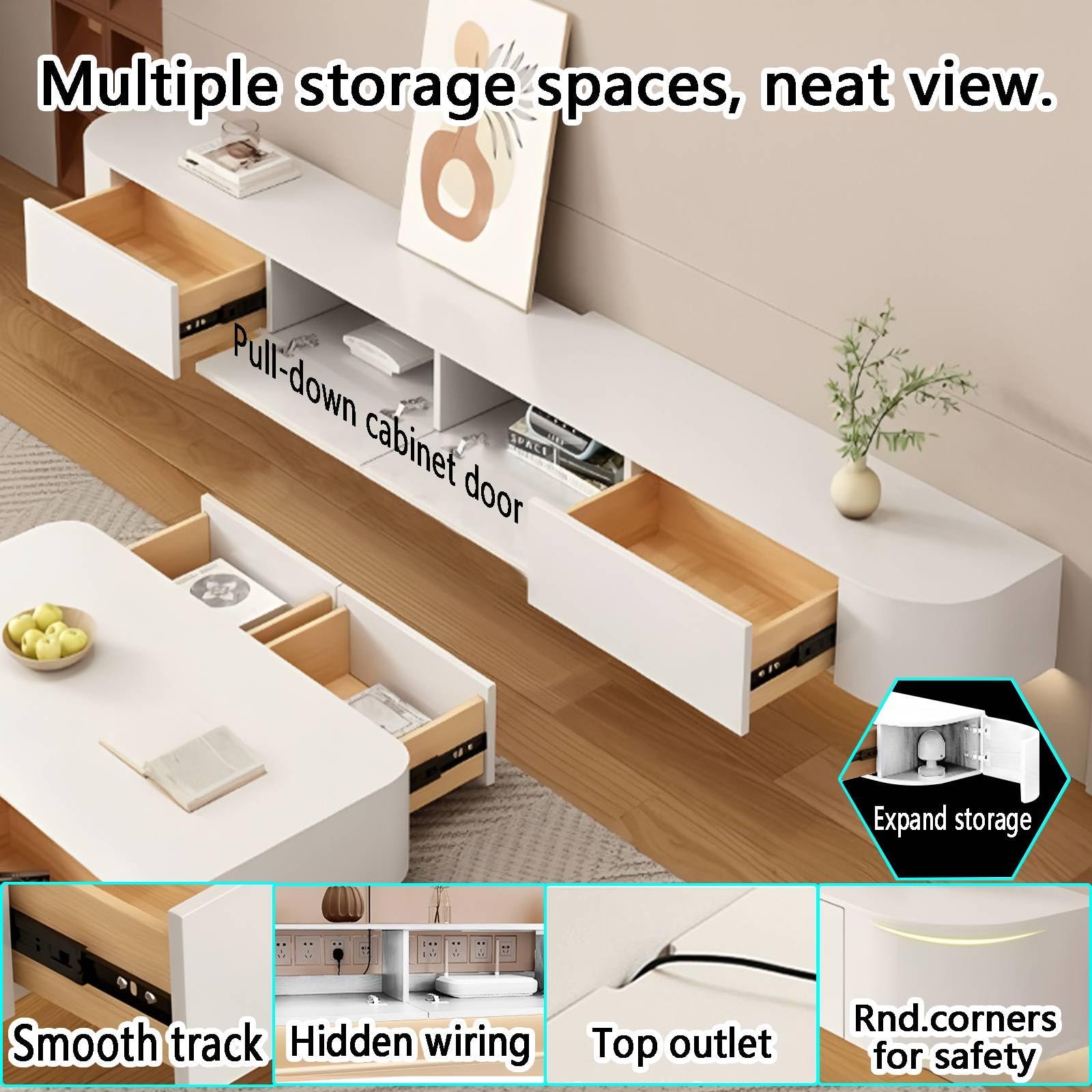 Floating TV Stand with Several Lockers, Modern Design TV Cabinet ...