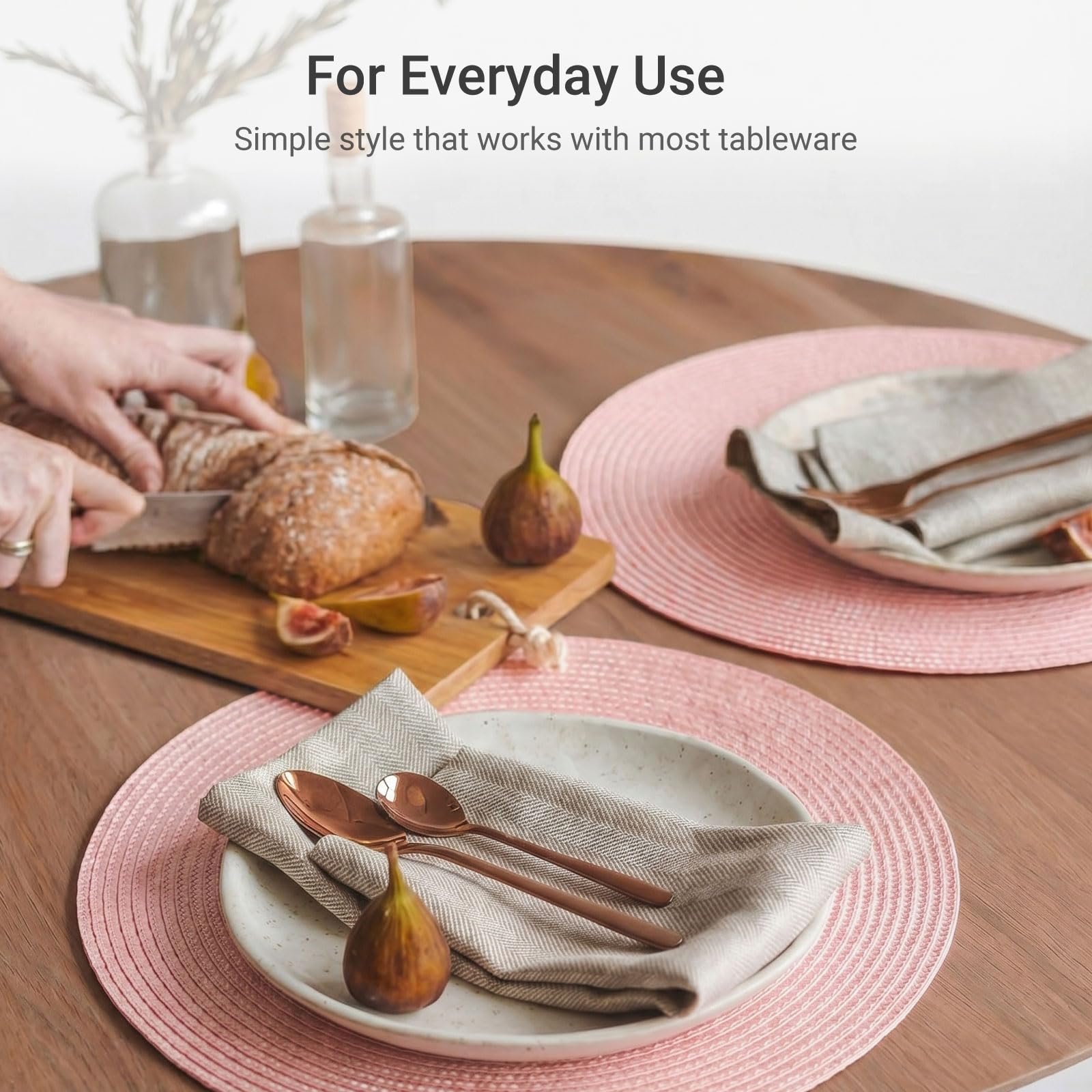 FunWheat, 8 Pcs Round Braided Placemats for Dining Table Cloth ...