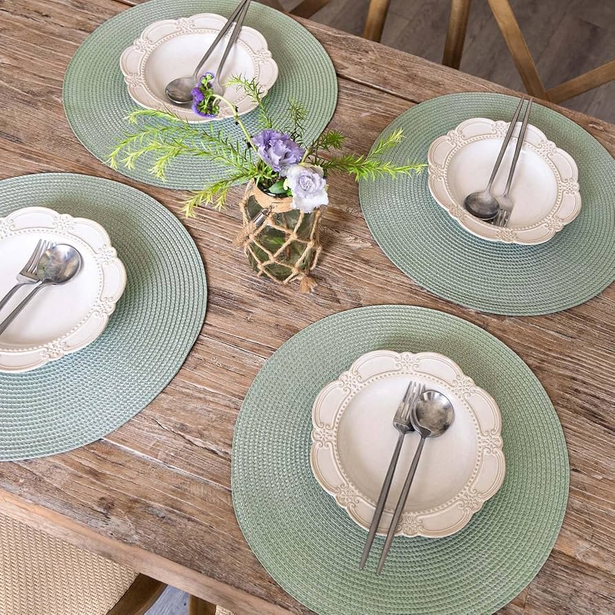 FunWheat, 8 Pcs Round Braided Placemats for Dining Table Cloth ...
