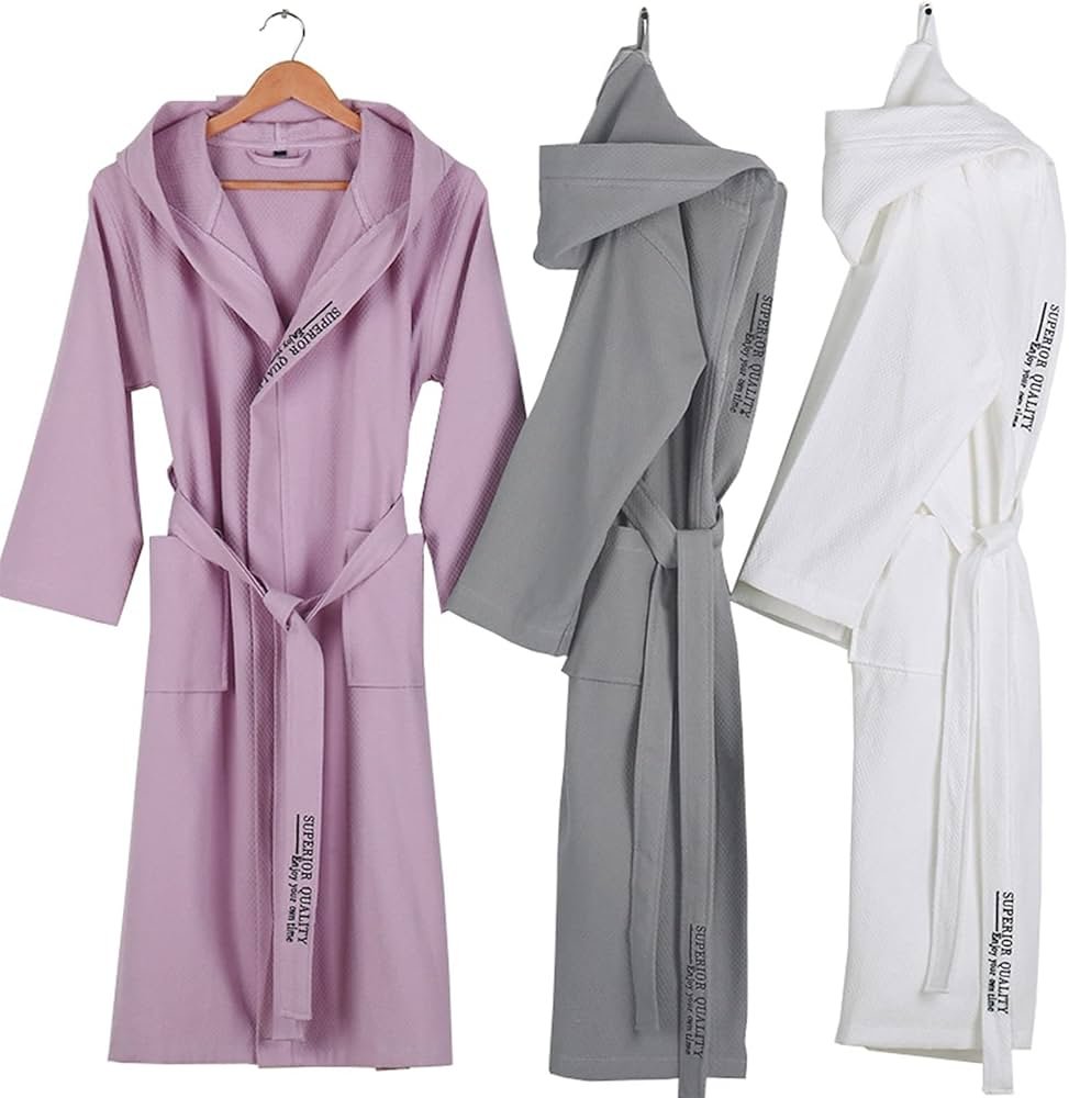 GHYUB Hooded Indoor Bathrobe, Lightweight Cotton Dressing ...