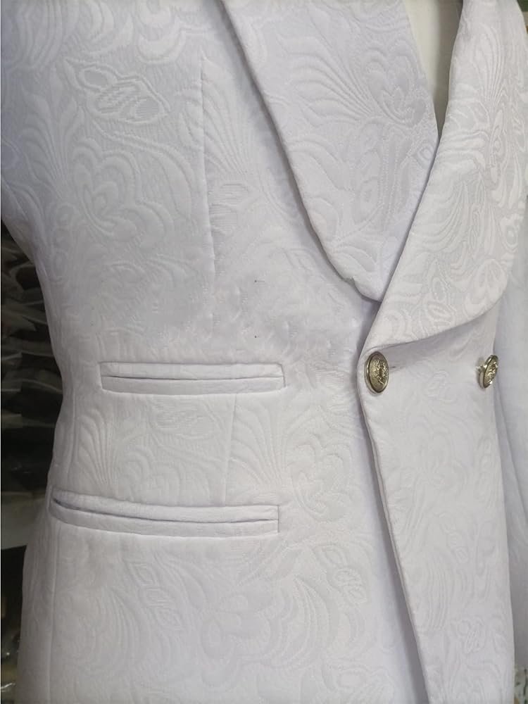 Groomsmen White Pattern Groom Tuxedos Shawl Lapel 2 Piece ...