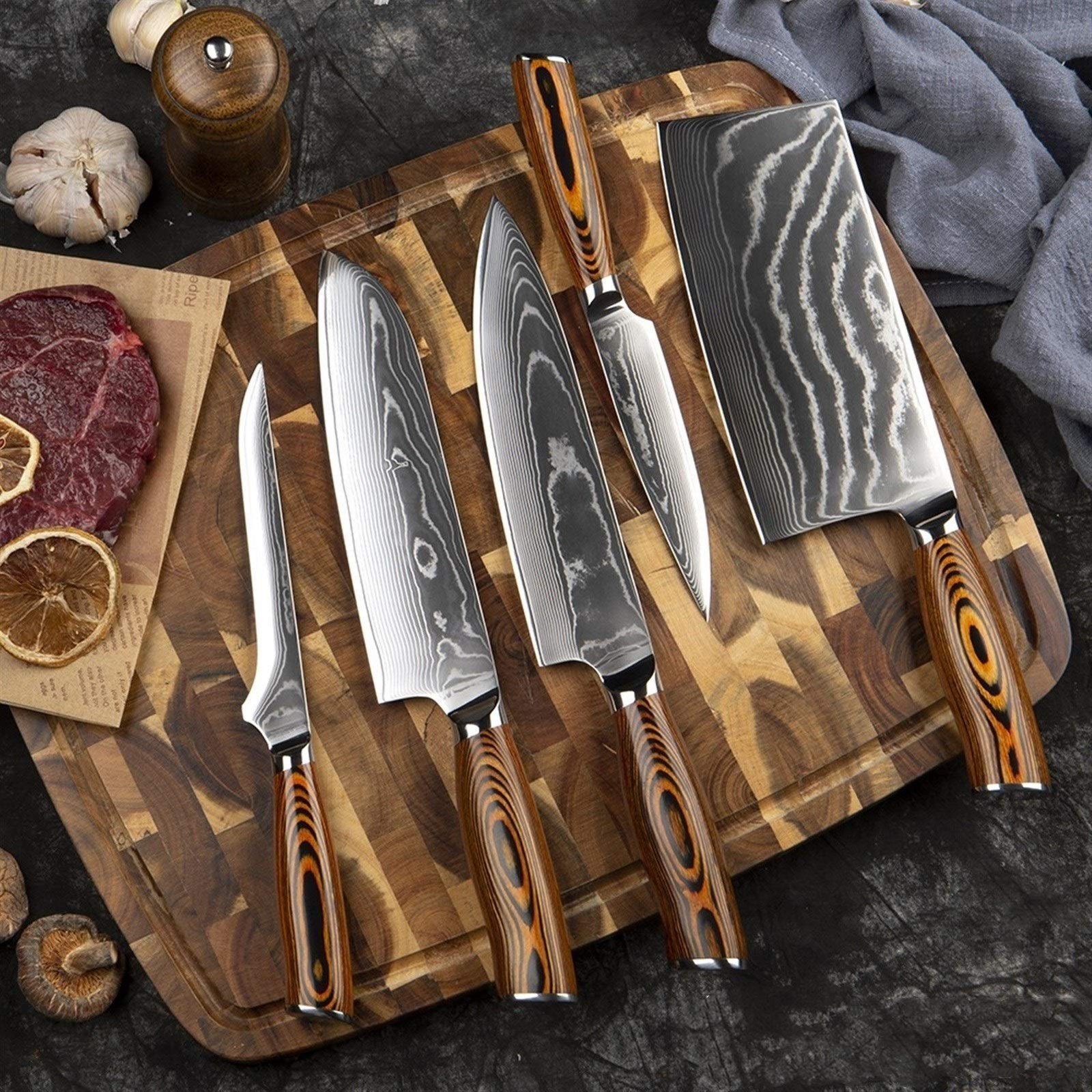 Kitchen Knives Set Damascus Steel Very Sharp Chef Knife Cleaver ...