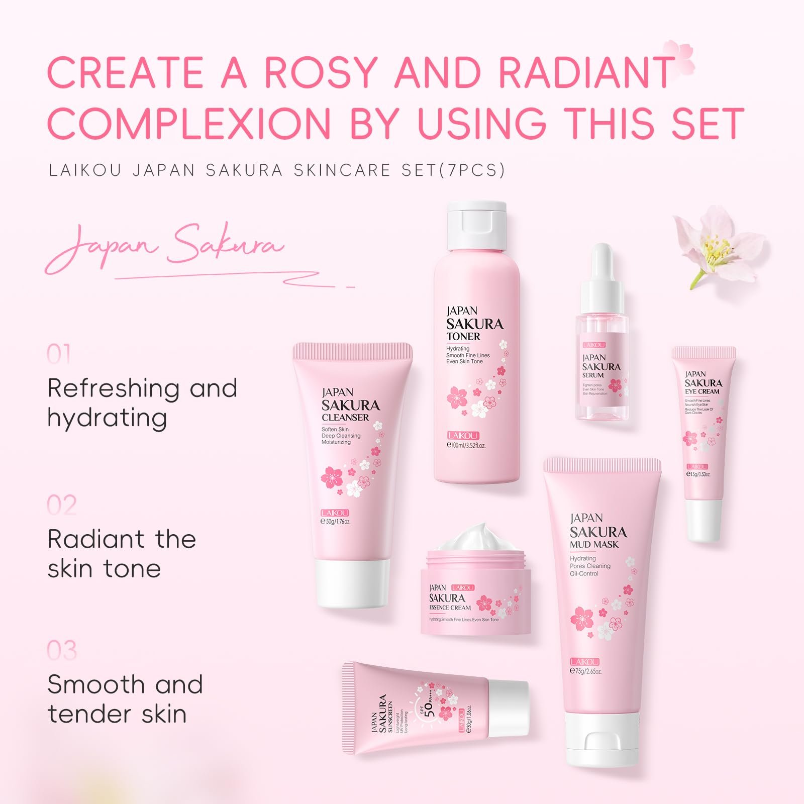 LAIKOU Set Protection Solaire, Sakura Ensemble de Soins de la ...