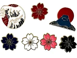Lot de 7 broches japonaises en fleurs de cerisier - Mont Fuji