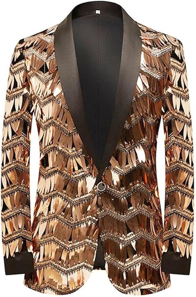 Men Wave Striped Gold Sequins Blazer Jacket Shawl Lapel One ...