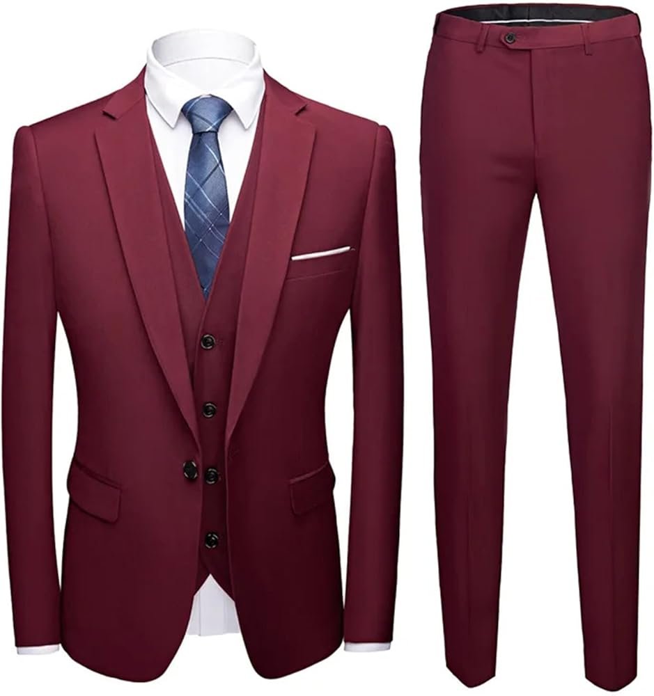 Mens Wedding Blazer Suit 3 Piece Set Elegant Full Jacket Vest ...