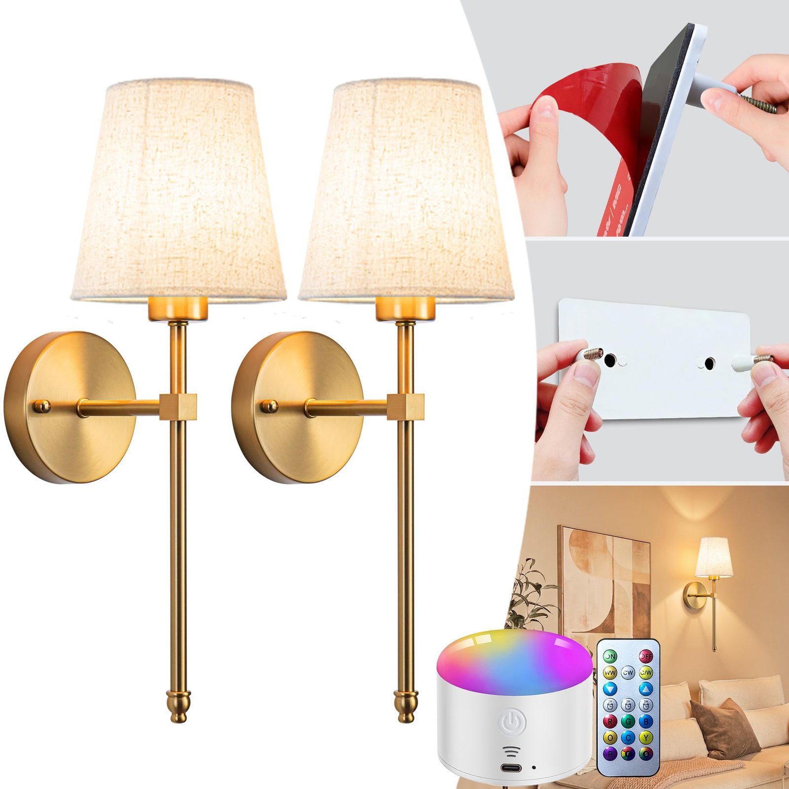 Modern Wall Sconces Set of Two Battery Operated Lighting Fixture ...