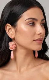 oreilles pendantes boules et gouttes de pâte de corail rose clair ...