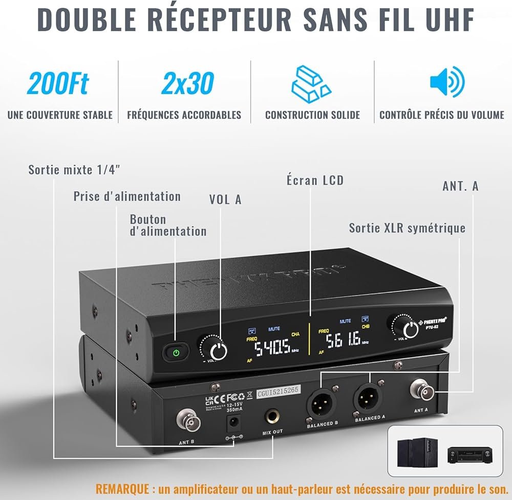 Phenyx Pro Système de Microphones sans Fil, Ensemble ...