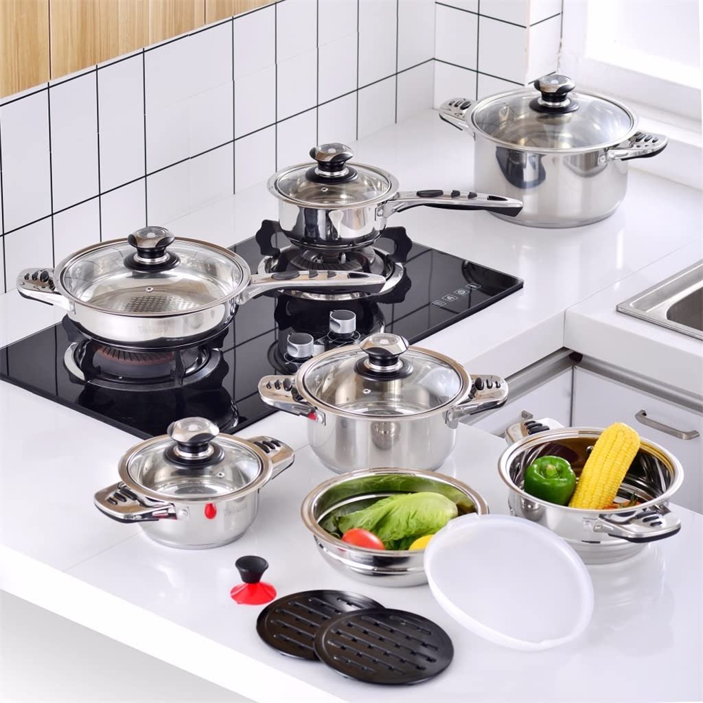 SHAWLA 16 Piece Stainless Steel Cookware Set ...
