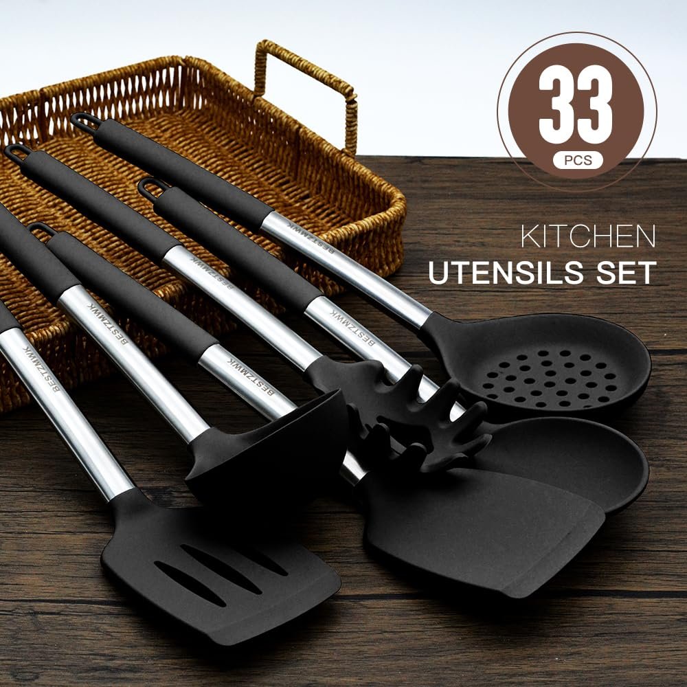 Silicone Kitchen Utensil Set 32 Pcs Nonstick Silicone Cooking ...