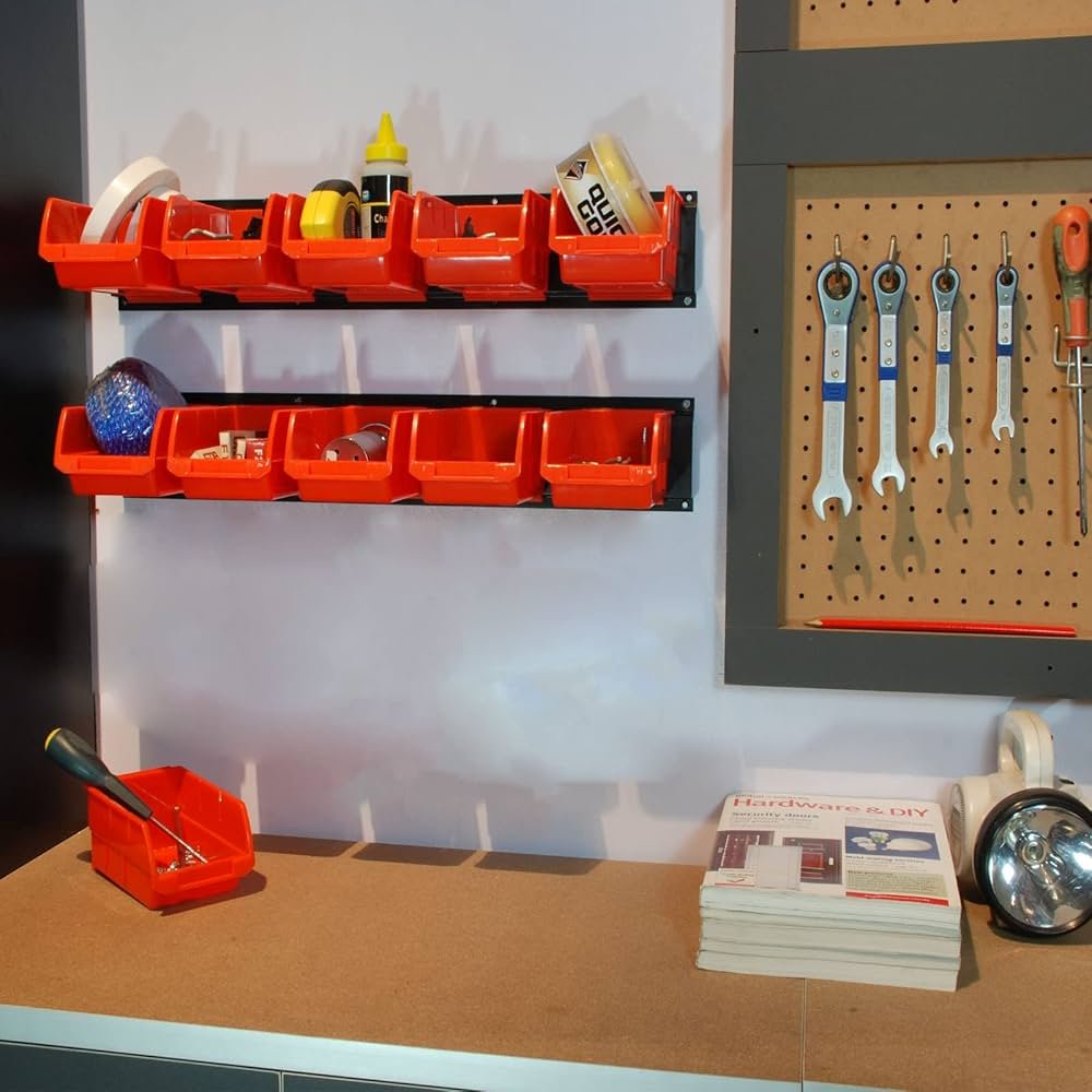 Wallmaster 8-Bin Storage Bins Garage Rack System 2-Tier Orange ...
