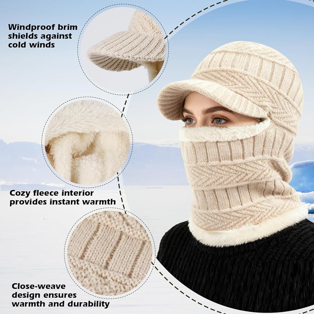 Winter Bonnet Bonnet Balaclava en Tricot avec Cache-Cou Flexible ...