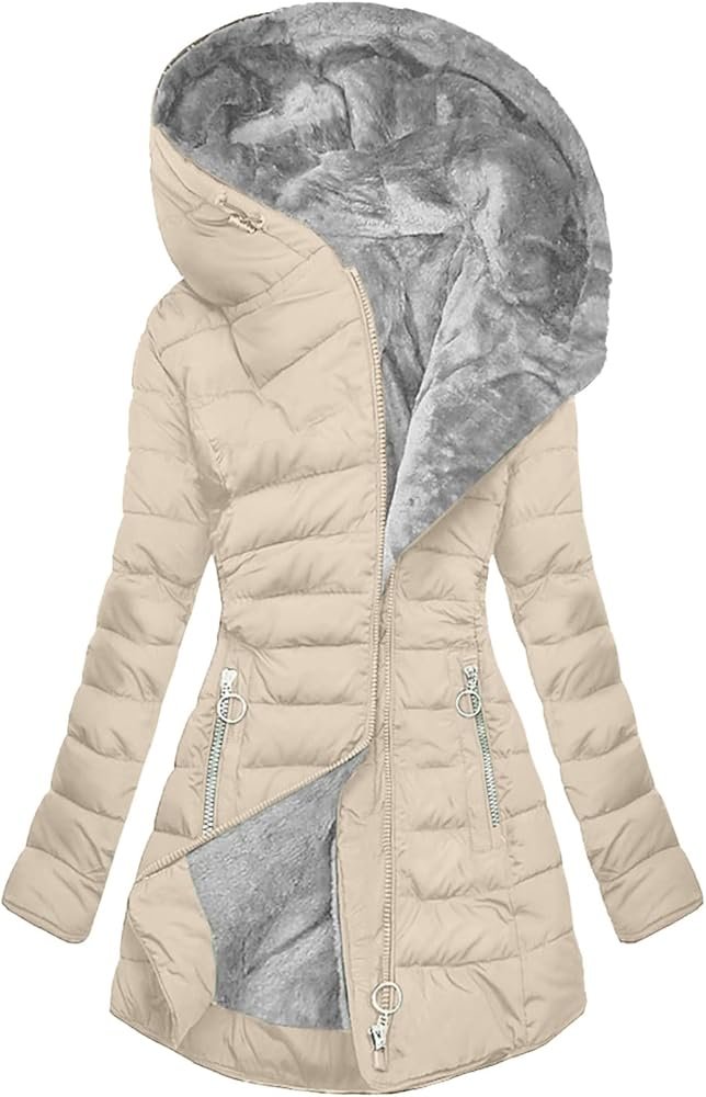 Women's elegant down jacket, long coat, zip, thick, warm parka ...