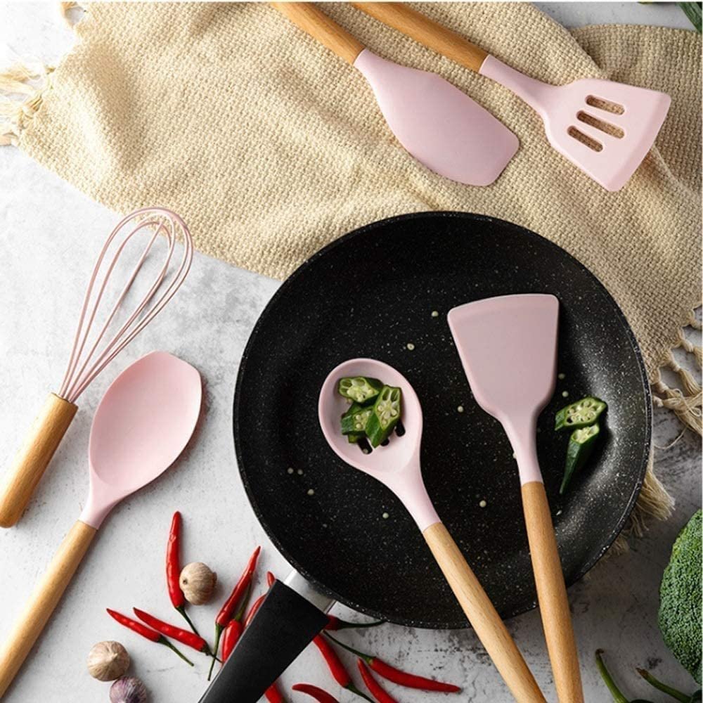 XIXIDIAN 11 Pcs Silicone Cooking Kitchen Utensils Set with Holder ...