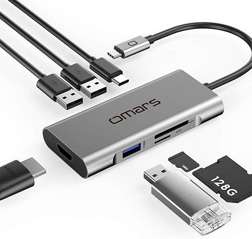 Omars Hub USB-C 7-en-1 Adaptateur HDMI 4K, Lecteur SD & Ports USB 3.0