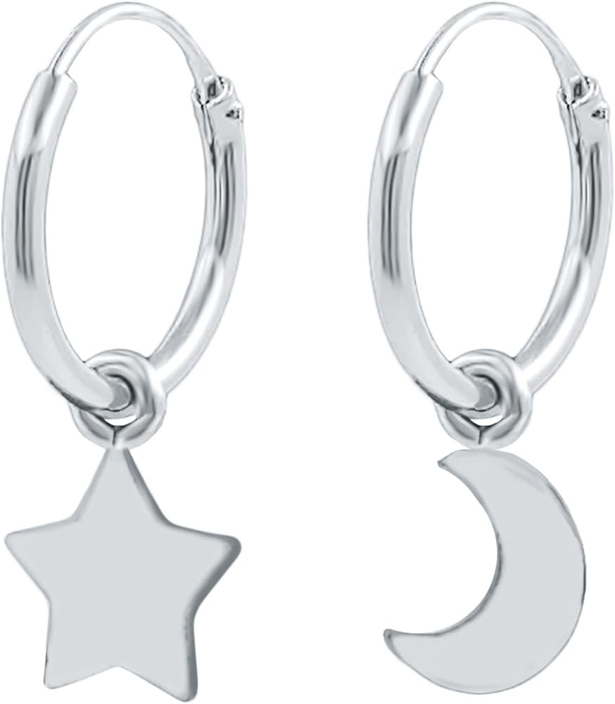 Boucles d'oreilles creoles en argent sterling 925 avec opale bleue ...