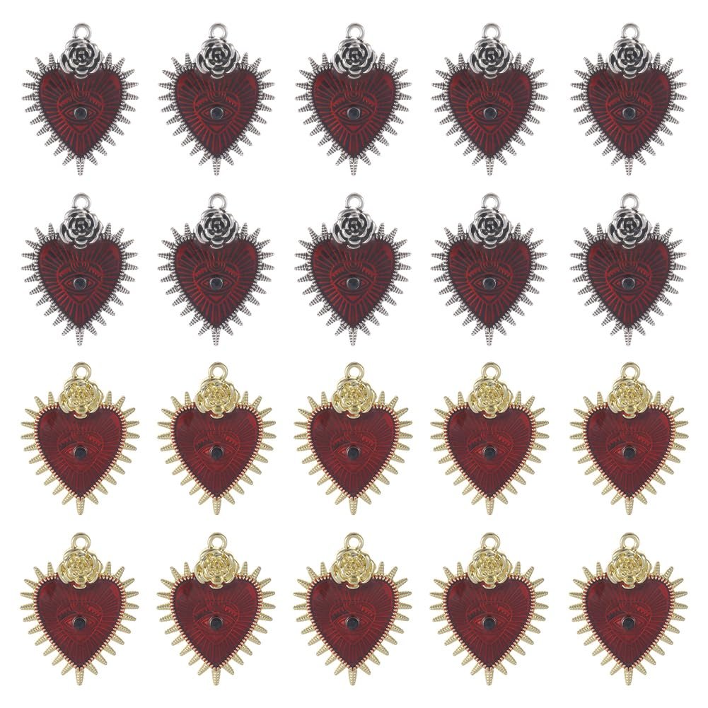 SUNNYCLUE 1 boîte 20 pièces Breloque Coeur Gothique Argent Coeur Email Breloques ...