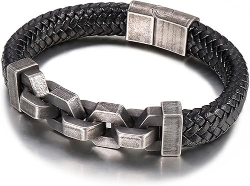 Bracelet Cuir Homme, Bijoux Homme Noir Chaîne Tressee Le Noir ...