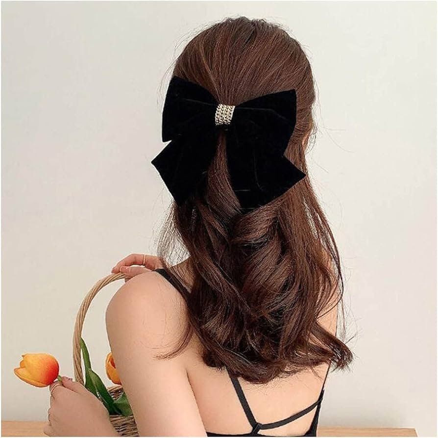 Grand Noeud De Cheveux Pince À Cheveux En Velours Noeud De Satin Noir Barrette ...