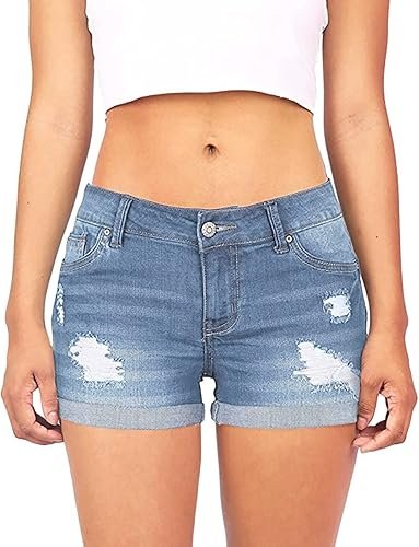 Bermuda de Jeans Femmes Curvy Pantalon Court en Denim Confortable Elastique ...