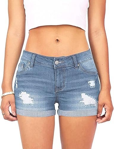 Bermuda de Jeans Femmes Curvy Pantalon Court en Denim Confortable Elastique ...