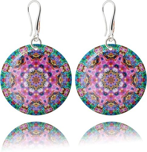 Boho Grosse Rond Boucles d'Oreilles Pendantes Mandala Design Leger Bijoux pour Femme (Style 27 - Rose Fonce)