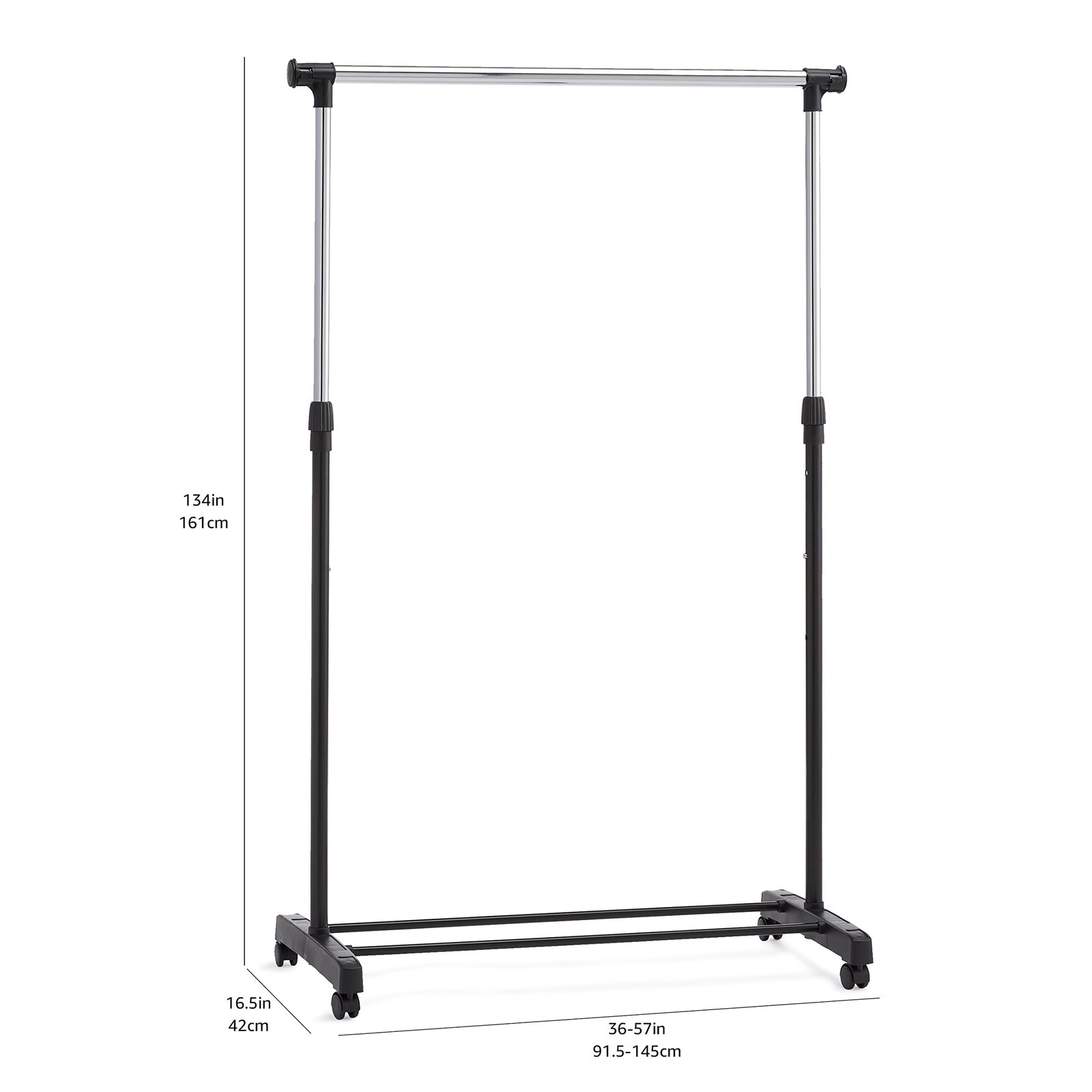 Amazon Basics Clothes Rail on Wheels, Chrome, 91.5-145 cm x 42 cm x 134-161 cm